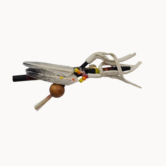VTG Brooch Native American Feathered Boho Beaded Arrow Point Ethical Art to Wear - Picture 1 of 12